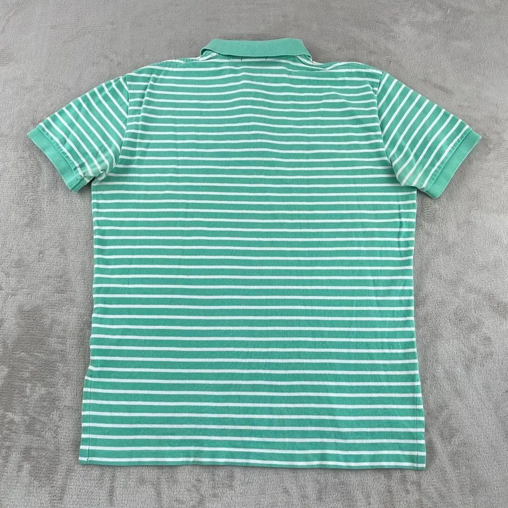 Polo Ralph Lauren Polo Shirt Men Large Aqua Green Striped‎ Orange Pony SS Preppy